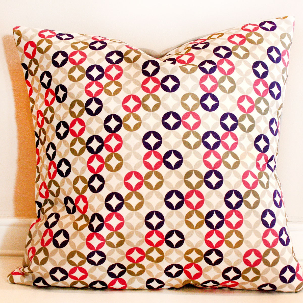 Decorative pillow cover, cushion cover, pillowcase, Multi-color circles- 16x16 Grey and colorful- ships 10 days after order
