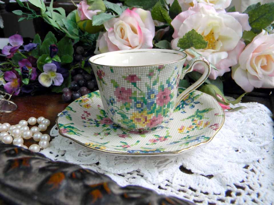 Royal Winton Teacup Tea Cup and Saucer Grimwades Queen Anne Bone China  England 4544