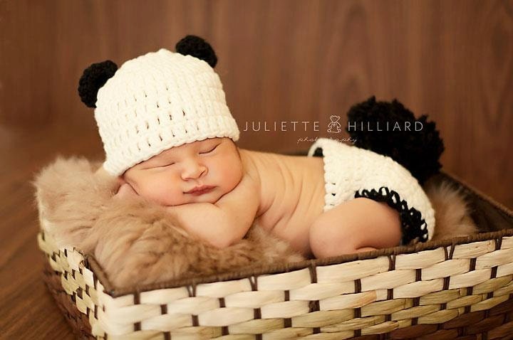 Little panda hat and diaper cover- MADE TO ORDER- Newborn size