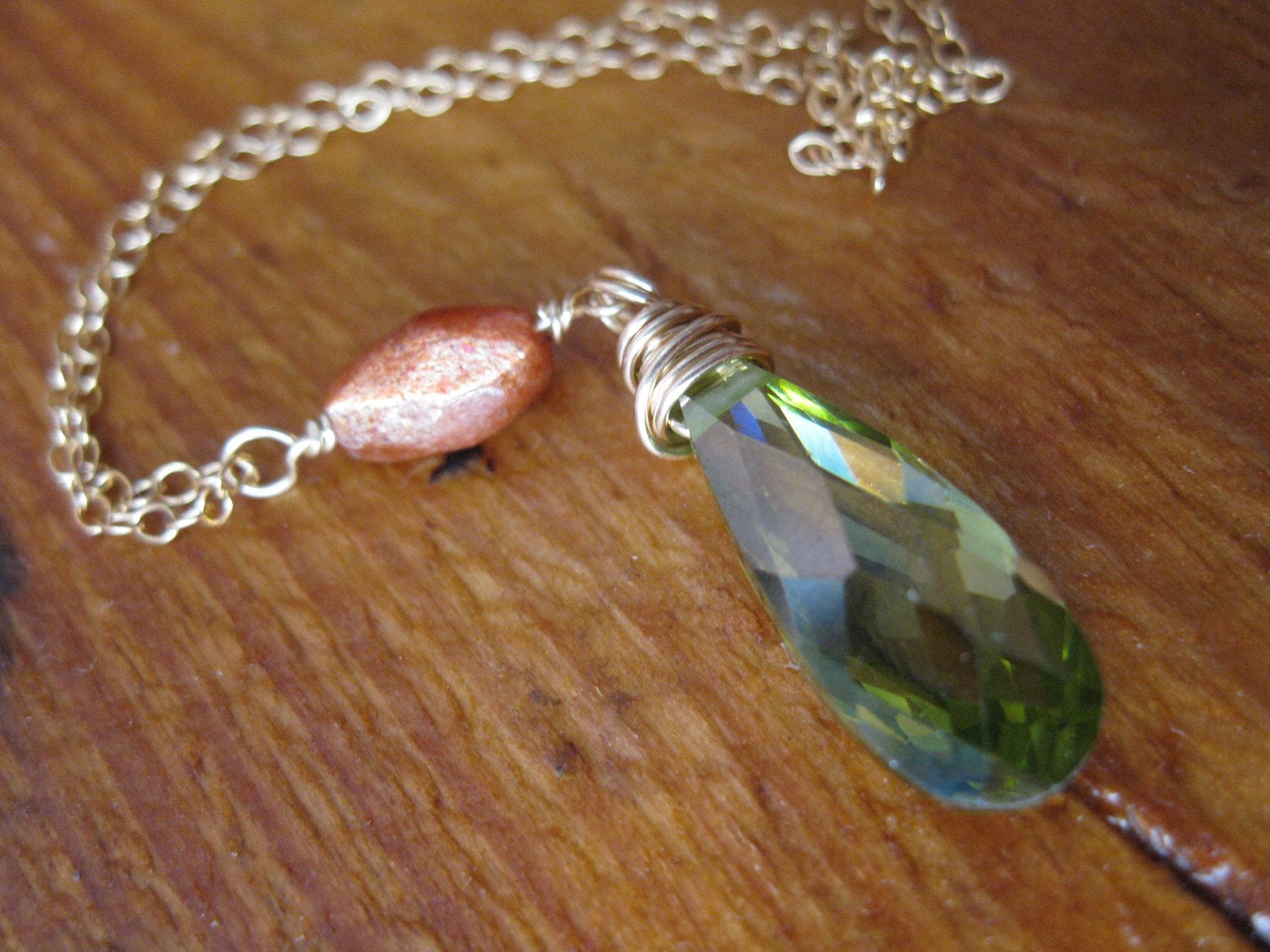 Olive Cubic Zirconia, Sunstone Gold Necklace