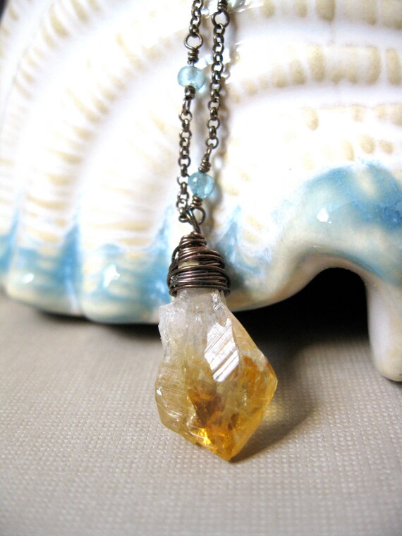 Citrine Crystal, Apatite Silver Necklace