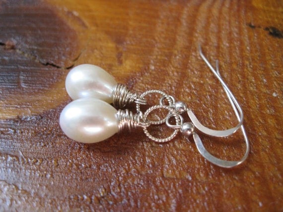 Teardrop Pearl, Silver Earrings