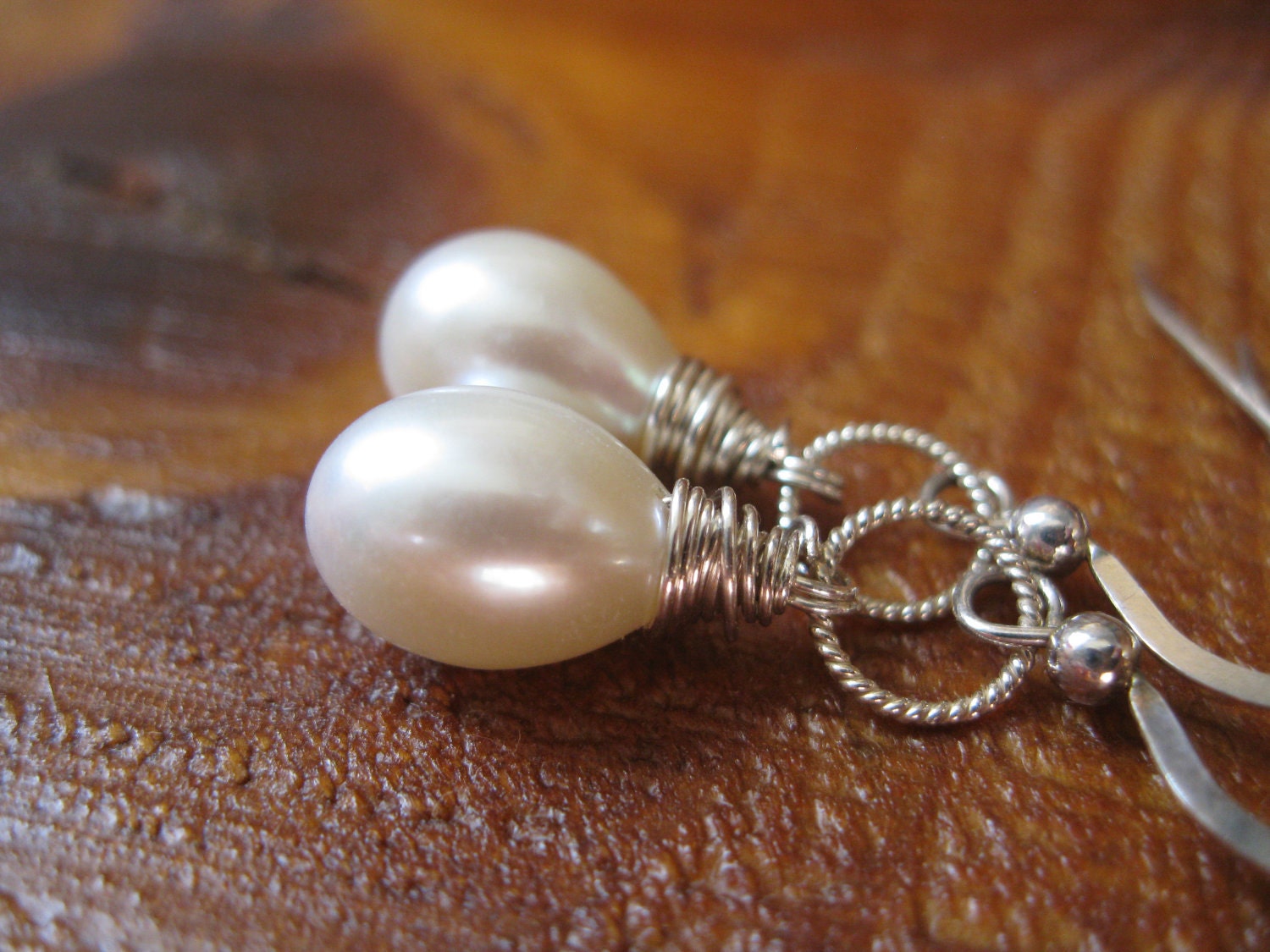 Teardrop Pearl, Silver Earrings