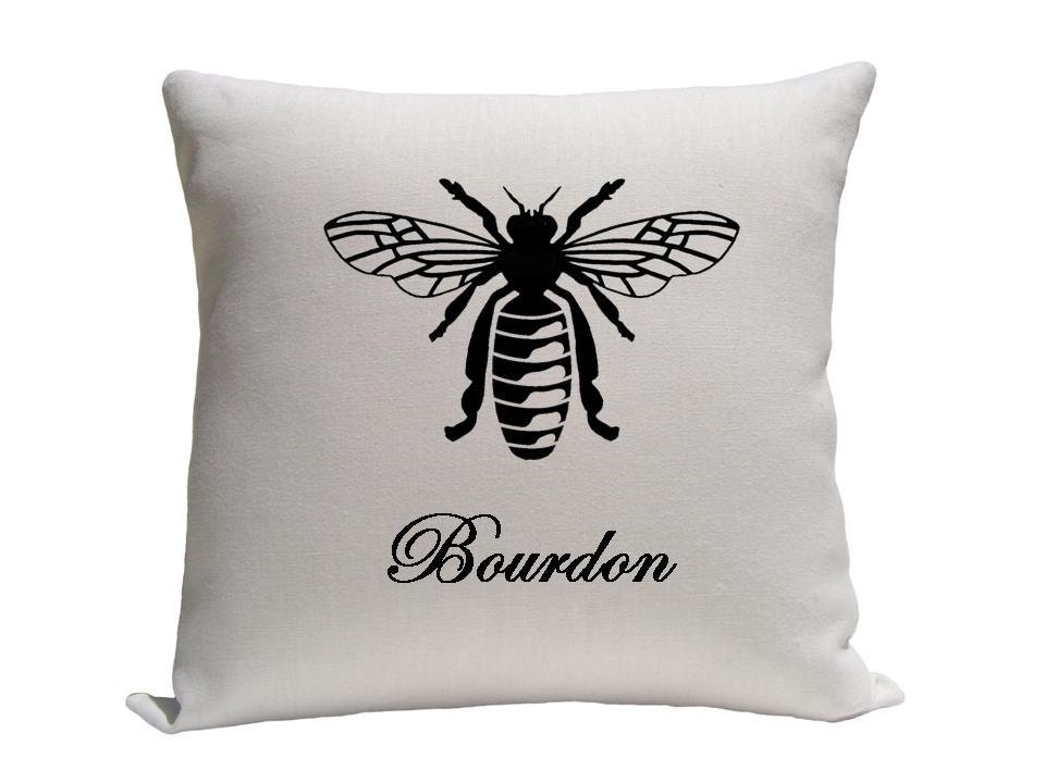 Decorative pillow - Pillow - Throw pillow - Accent pillow - 16x16 inch pillow cover - Bumble bee pillow - Linen pillow - Black white cushion