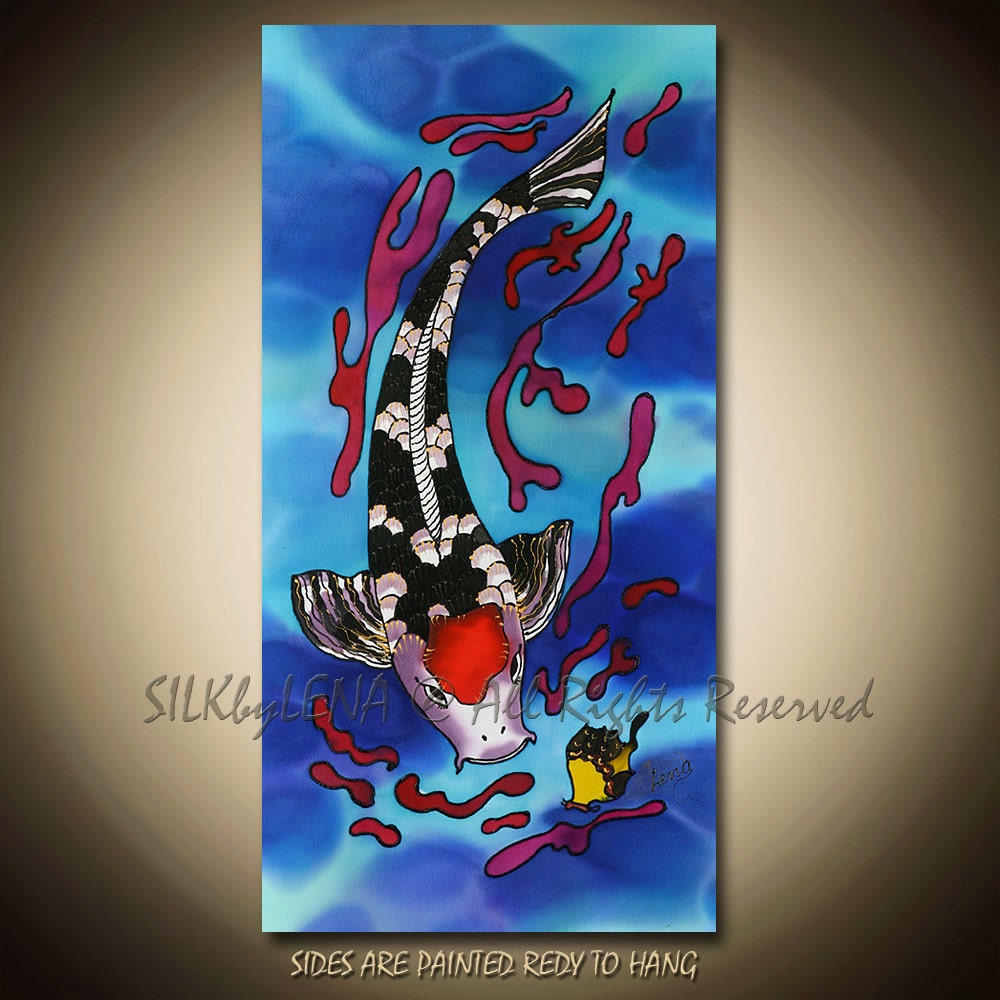 PAINTING on Silk ORIGINAL Fish and Pond Series Size 10inX20in