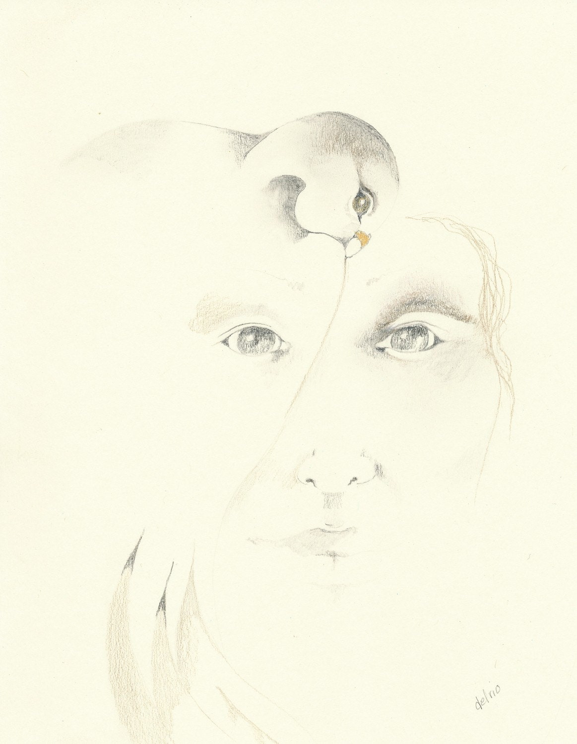 Pencil drawing ORIGINAL spirit dove and healer MESSENGER