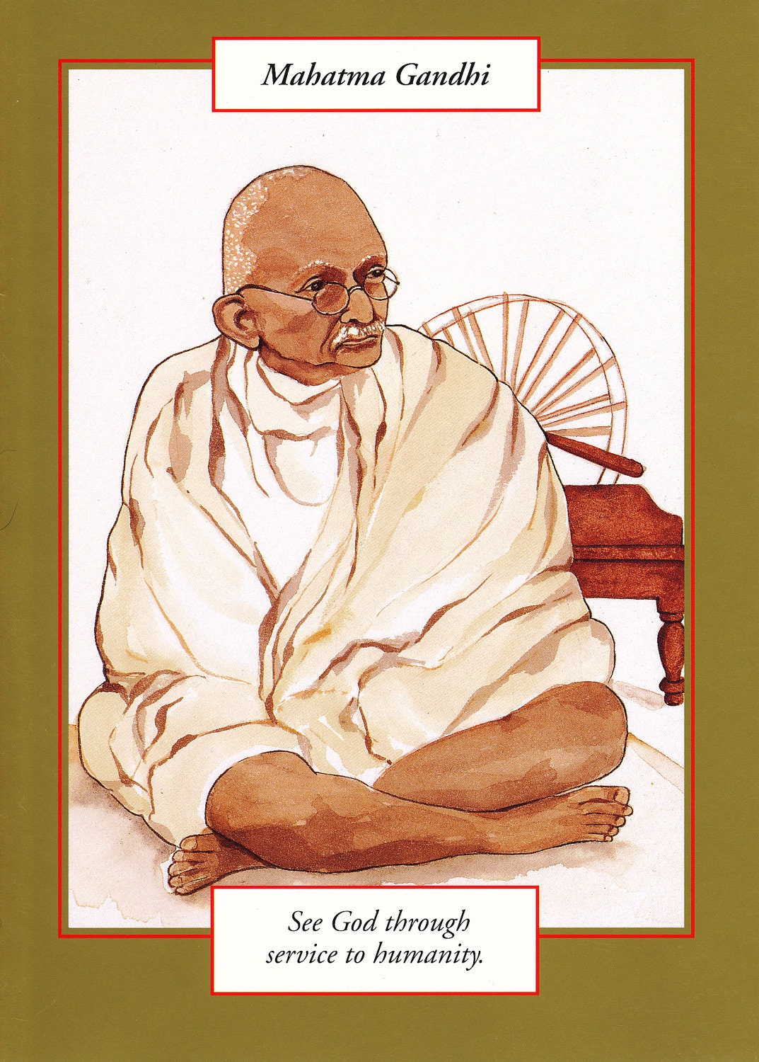 MAHATMA GANDHI greeting card watercolor spiritual saints and sages