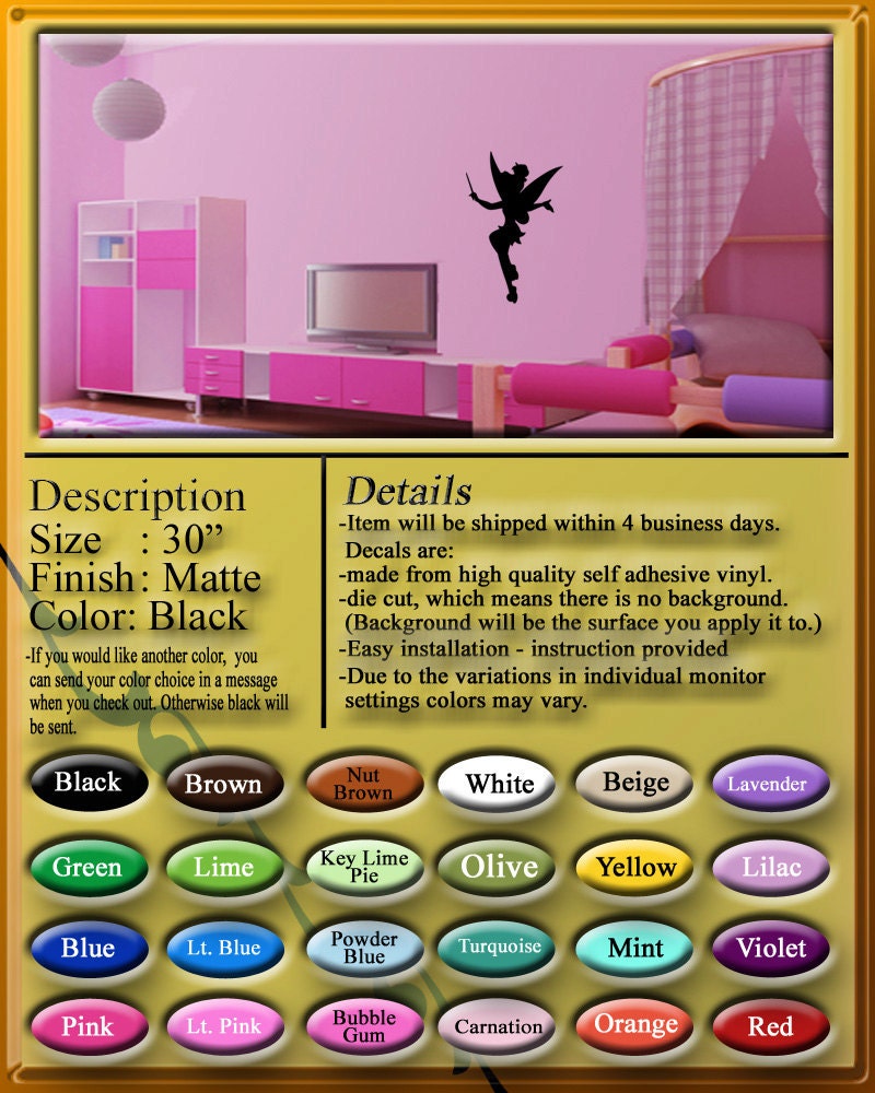 Tinkerbell silhouette vinyl wall sticker decal room decor