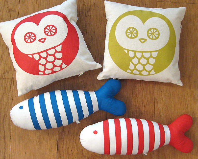 Fish Pillow Cushion Hand screen printed