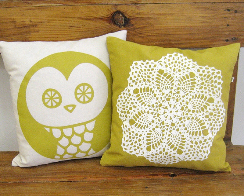 Granny Pillow - Doily- Hand screenprinted Cushion - Insert included