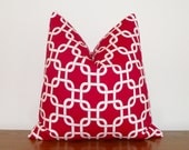 SALE-Decorative Pillow Cover- Geometric- Christmas- Twill Gotcha- Red- White -18x18"