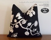 SALE- Set of two (2)- Decorative Pillow Covers- Butterfly Foliage- Black- White- 20x20"