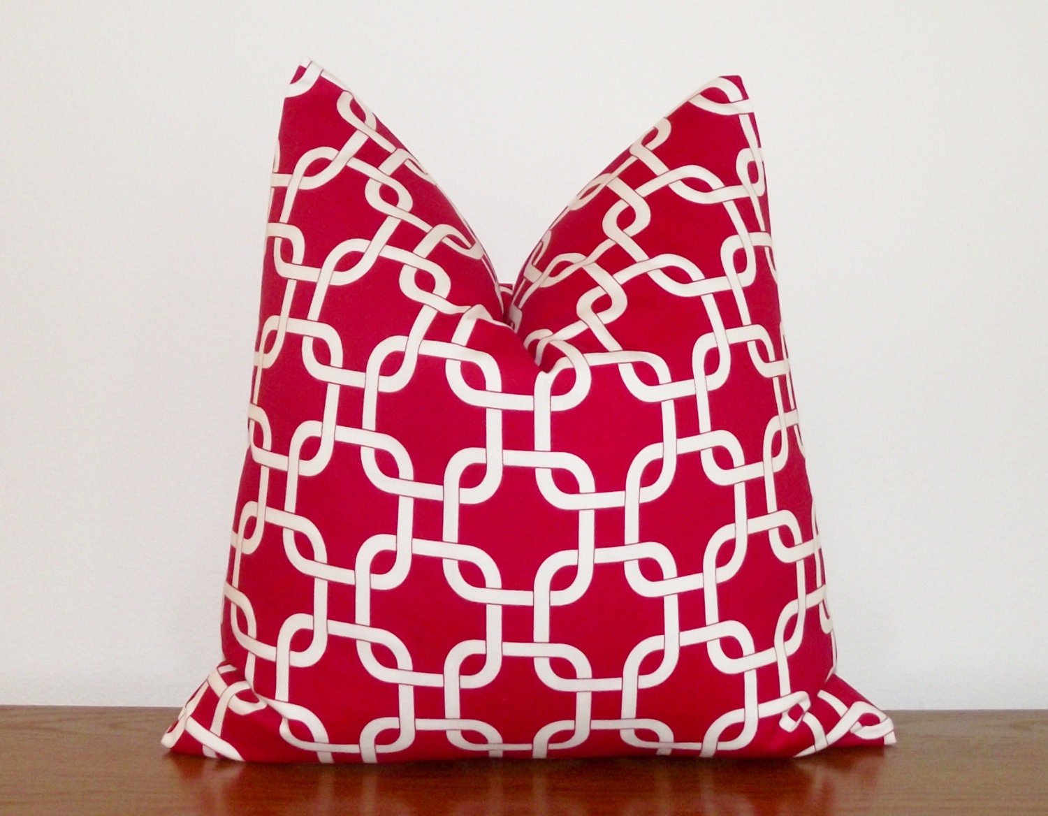 SALE-Decorative Pillow Cover- Geometric- Christmas- Twill Gotcha- Red- White -18x18"