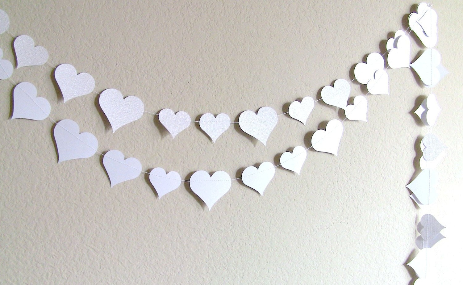 White Hearts - Paper Confetti Garland  10 ft