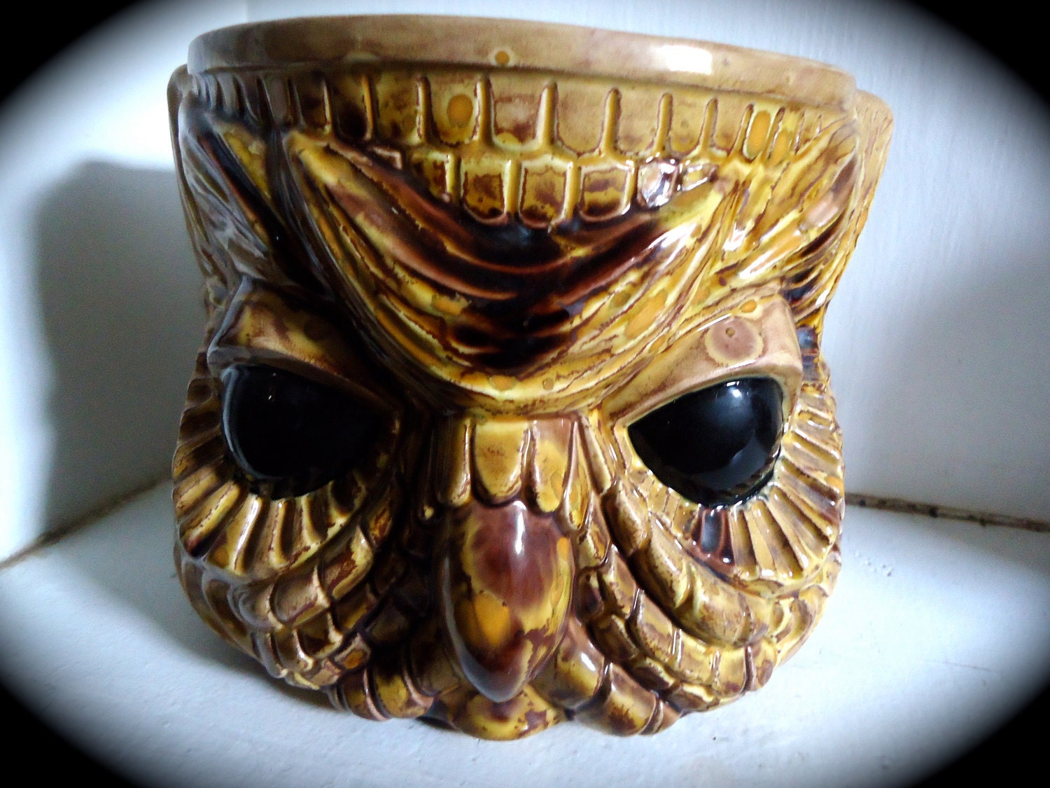 Vintage Glazed Double Sided Owl Vase Planter
