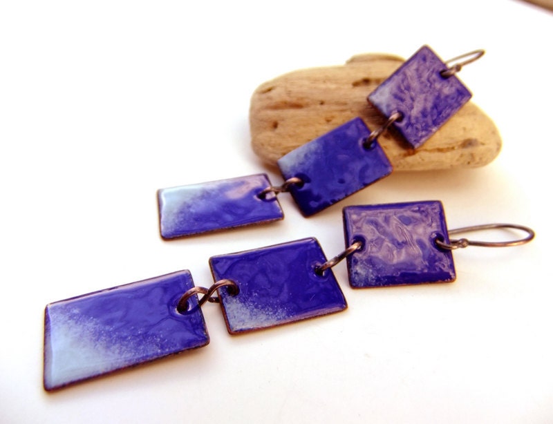 Enamel earrings dark blue. Cobalt. Long. Dangle. by Alery