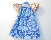SALE SALE SALE--Sweet Little Peasant Dress 6 months.  Periwinkle Blue and Mint with Pastel Rainbow Polka Dots on Cream