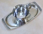Vintage mid century stainless steel gravy boat and tray