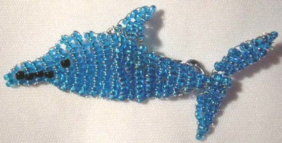 BLUE DOLPHIN Fully Hand Beaded Brooch