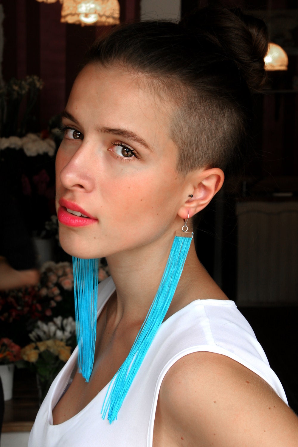 Turquoise Long Fringe Earrings