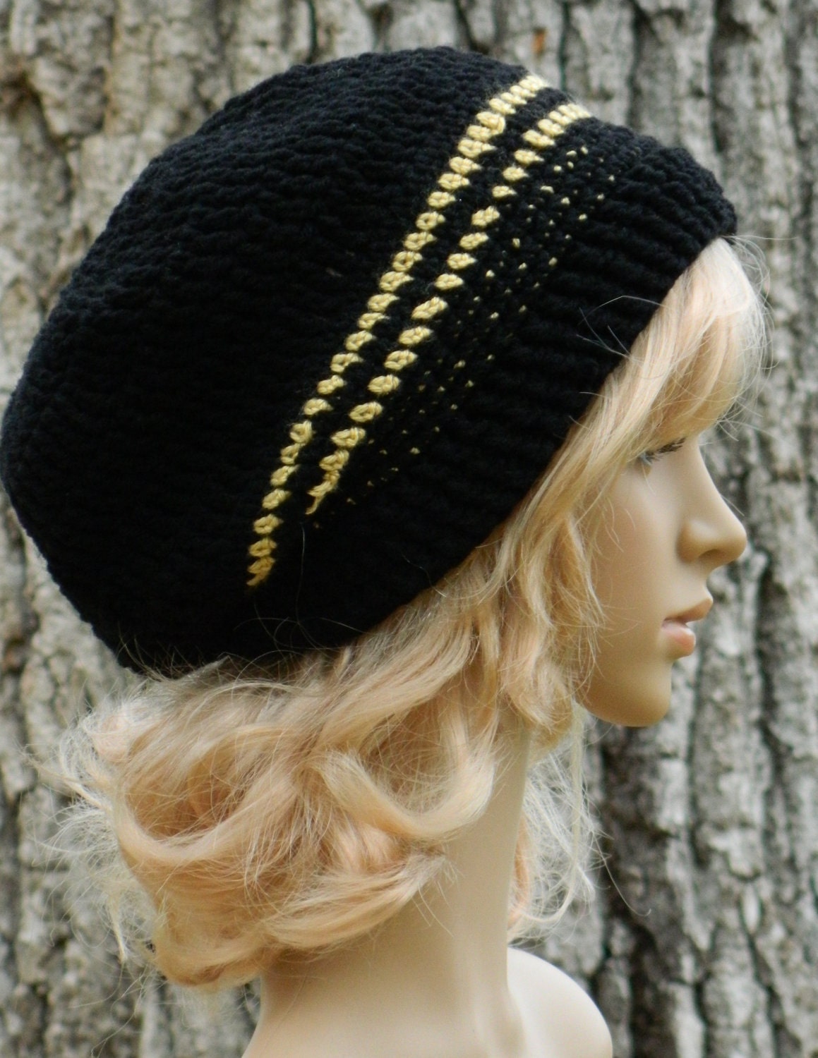 Winter Slouchy Beanie Boho For Women Men Teens In Black and Metalic Gold