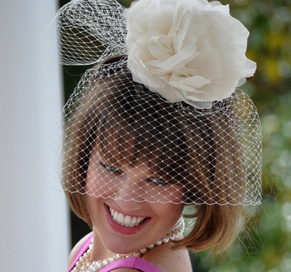 Chelsea Bridal Headpiece with  Blusher Bow Veiling