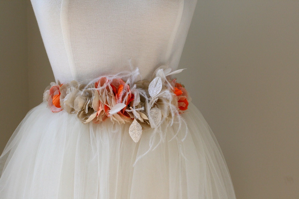 Juliet Bridal Sash- Tangerine, Peach, Alabaster and Ivory