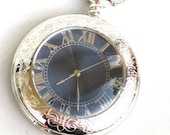 Steampunk - CLASSIC POCKET WATCH - Roman Numerals - Mechanical - Large - Skeleton Style - Necklace - Neo Victorian - GlazedBlackCherry