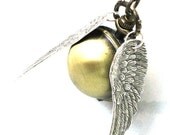 Steampunk Harry Potter ENCHANTED - Golden Snitch - POCKET WATCH - Locket Pendant Necklace - Antique Silver Wings - By GlazedBlackCherry