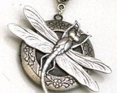 Pre Holiday Sale - Steampunk - SWEET DRAGONFLY LOCKET Necklace - Antique Silver Pendant - Neo Victorian - By GlazedBlackCherry