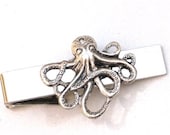 Steampunk - Nautical - OCTOPUS - Men's Tie Bar Clip - Antique Silver - Steampunk - By GlazedBlackCherry