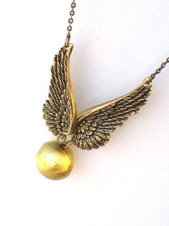 Steampunk Harry Potter FLYING Golden Snitch - Locket Pendant Necklace - By GlazedBlackCherry