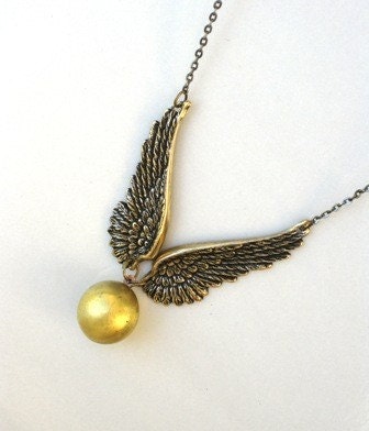 Steampunk Harry Potter FLYING Golden Snitch - Locket Pendant Necklace - By GlazedBlackCherry