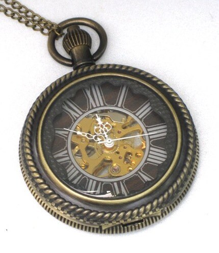 Steampunk - ENCHANTED - Pocket Watch - Mechanical - Necklace - Antique Brass - Skeleton - By GlazedBlackCherry - Pre Sale