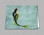 Mermaid  Note Card, Mermaid Thank You Card Set