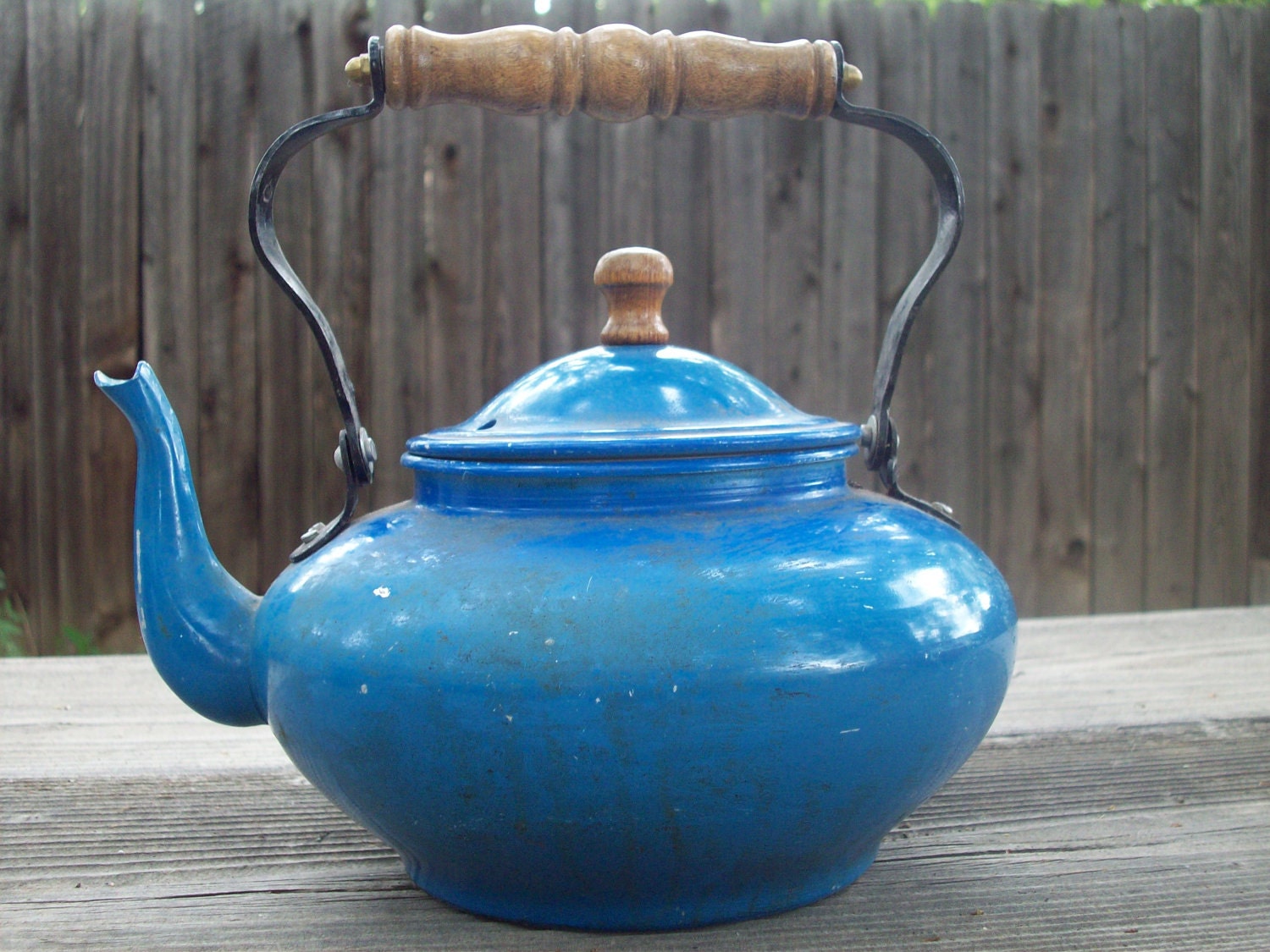 CLEARANCE Vintage Blue Enamelware Teapot