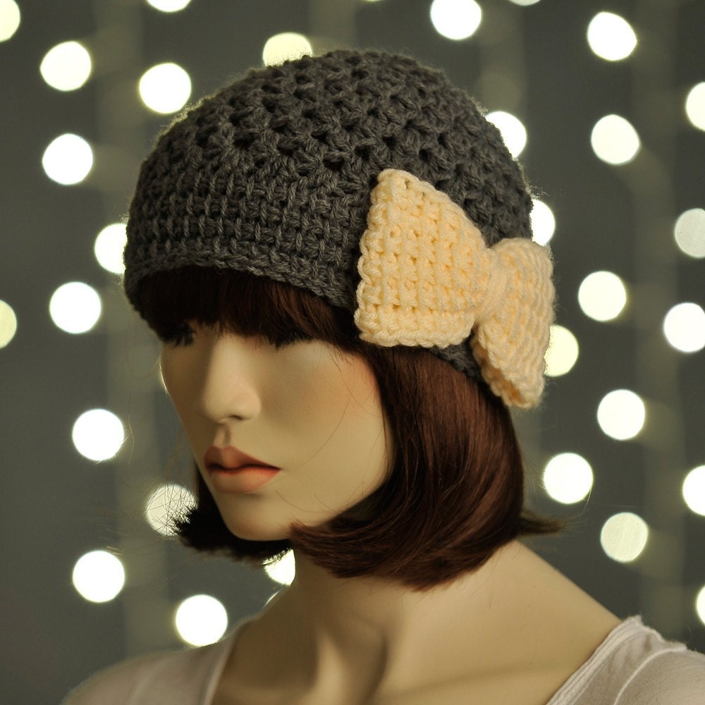 Big Bow Beanie (TrueGrey & Cream)