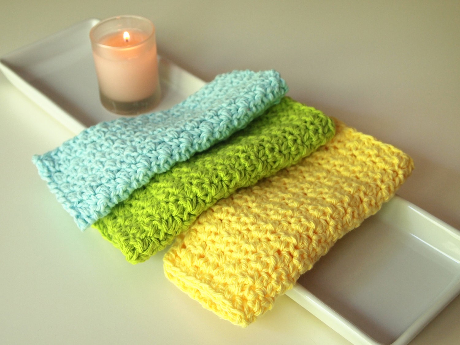 set of three 7" x 7" 100% cotton washcloths/dishcloths (choose your colors)
