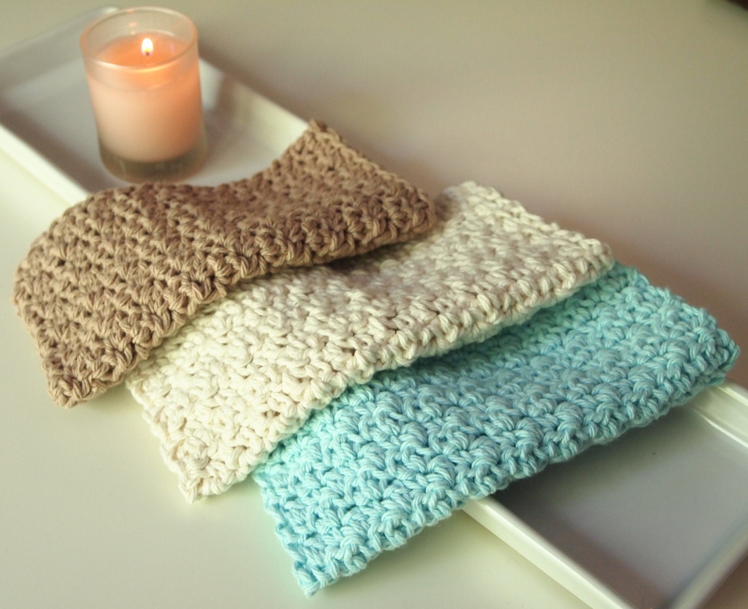 set of three 7" x 7" 100% cotton washcloths/dishcloths (choose your colors)