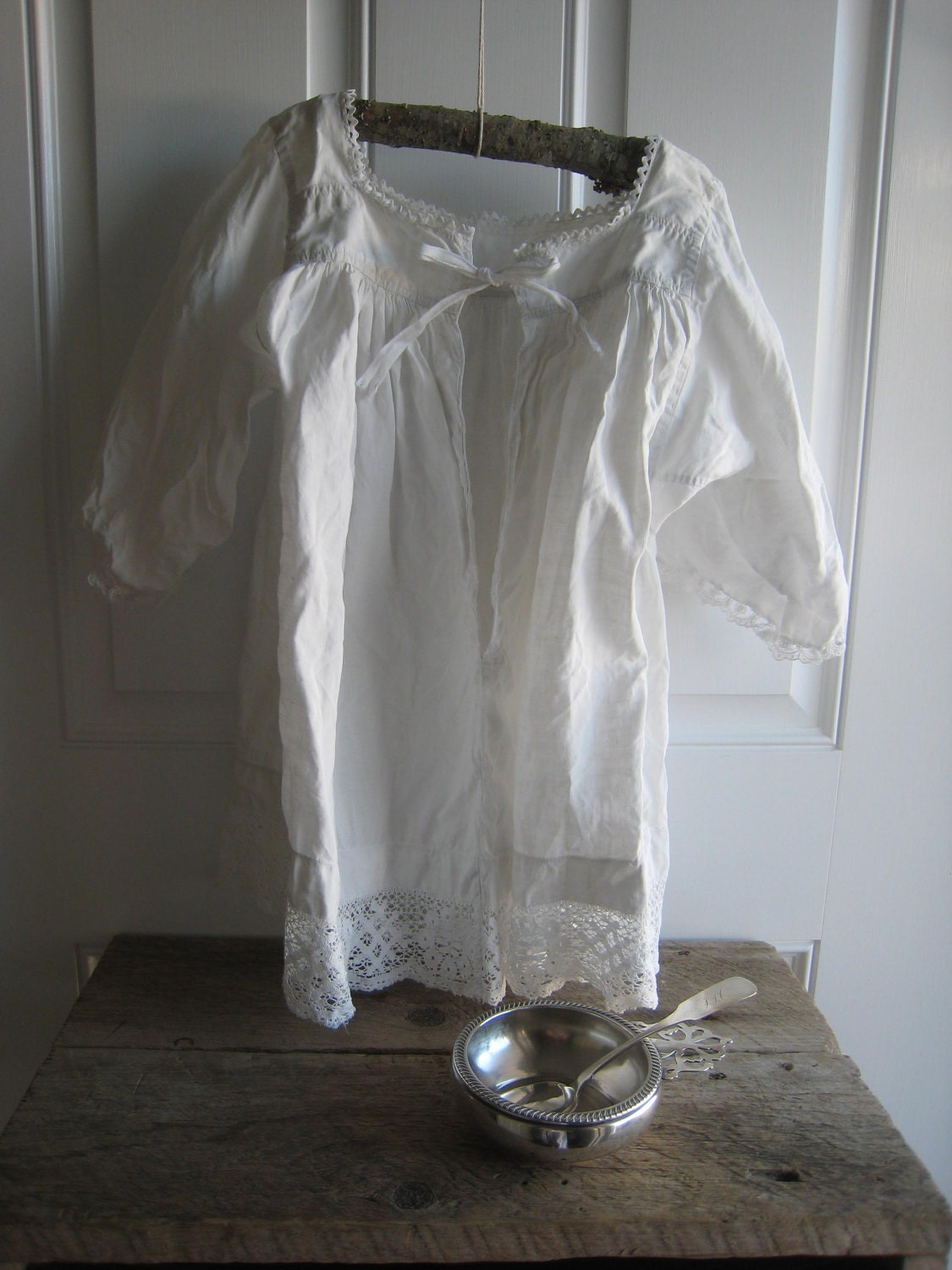 French 19th Century Linen Childs  Gown - GentlemanlyPursuits