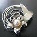 Vintage Brooch Silver Faux Pearl Flower Swirl Design