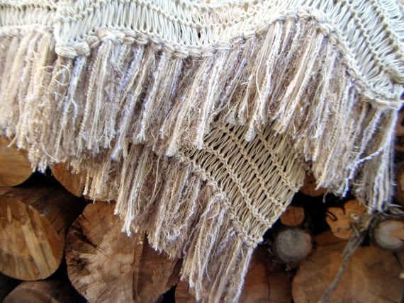 Ivory Fringe Throw Blanket. Knit Home Accent Cabin Decor Pale Cream Taupe Off White Eggshell