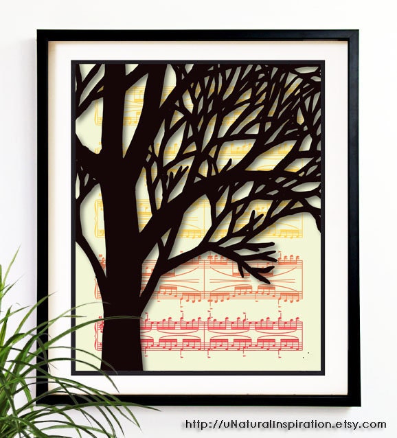 20% OFF Sale My musical tree Art print. Tree wall decor tree room decor yellow wall art yellow art print 8x10 (5302)