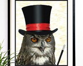 20% OFF Sale. Gifts for him for her Owl Art print Magician owl wizard Original owl wall art Owl housewares (1029)