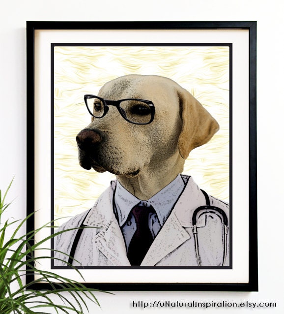 20% OFF Sale Dog Art print Doctor dog stethoscope, glasses Animal illustration dog portrait Dog lovers etsy art prints (1053)