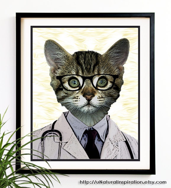 20% OFF Sale Doctor Cat Animal Decor Gifts for children Decor 8x10 etsy on sale digital drawing illustration digital print poster (1037)