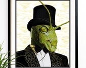 20% OFF Sale Grasshopper Art print Sir Grasshopper monocle Insects art 8x10 (1045)