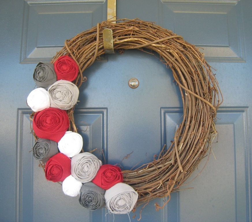 The Buckeye - Fabric Rose Grapevine Wreath - 18 inch - Made to Order