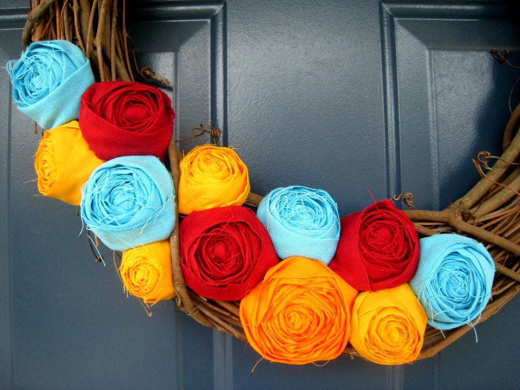 The Rowan - Fabric Rose Grapevine Wreath - 18 inch - Made to Order