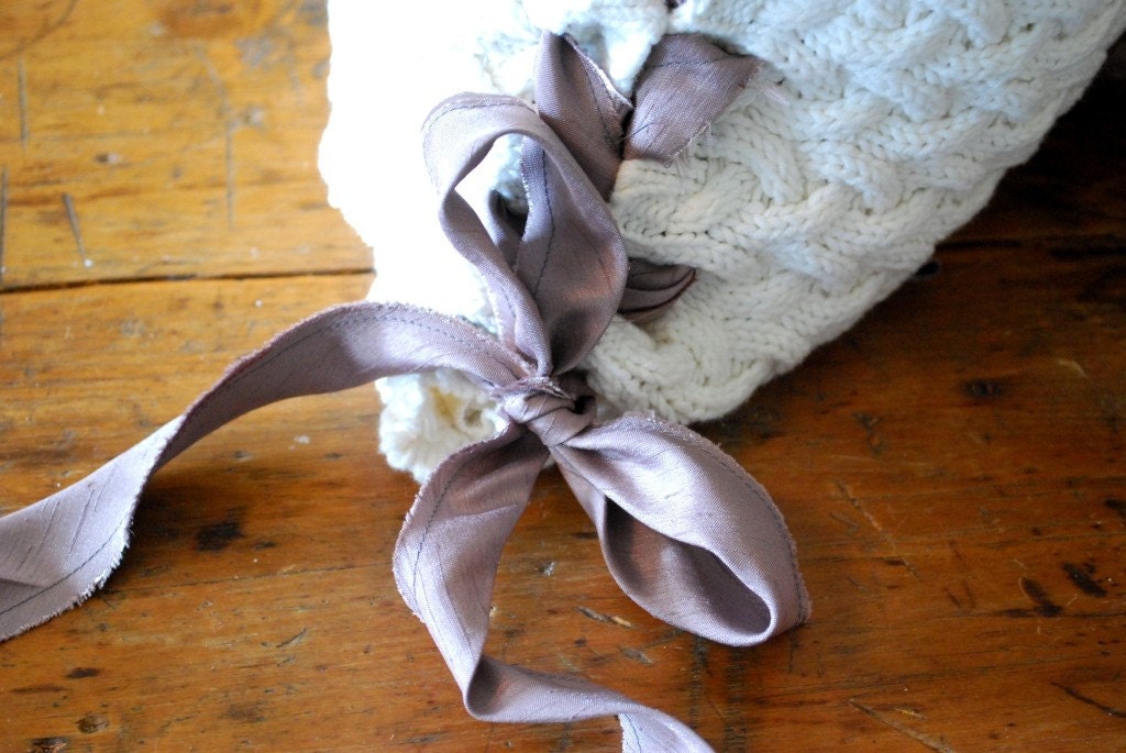 Cozy sweater pillow with handmade feminine silk ribbon